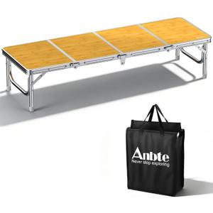 Anbte 4ft Low Folding Picnic Table, Thicker Aluminum Small Camping Table with Storage Bag, Portable Handle, Lightweight, for Camping Beach Party Picnic Floor,45.67" x 15.7" x 10.3", Yellow