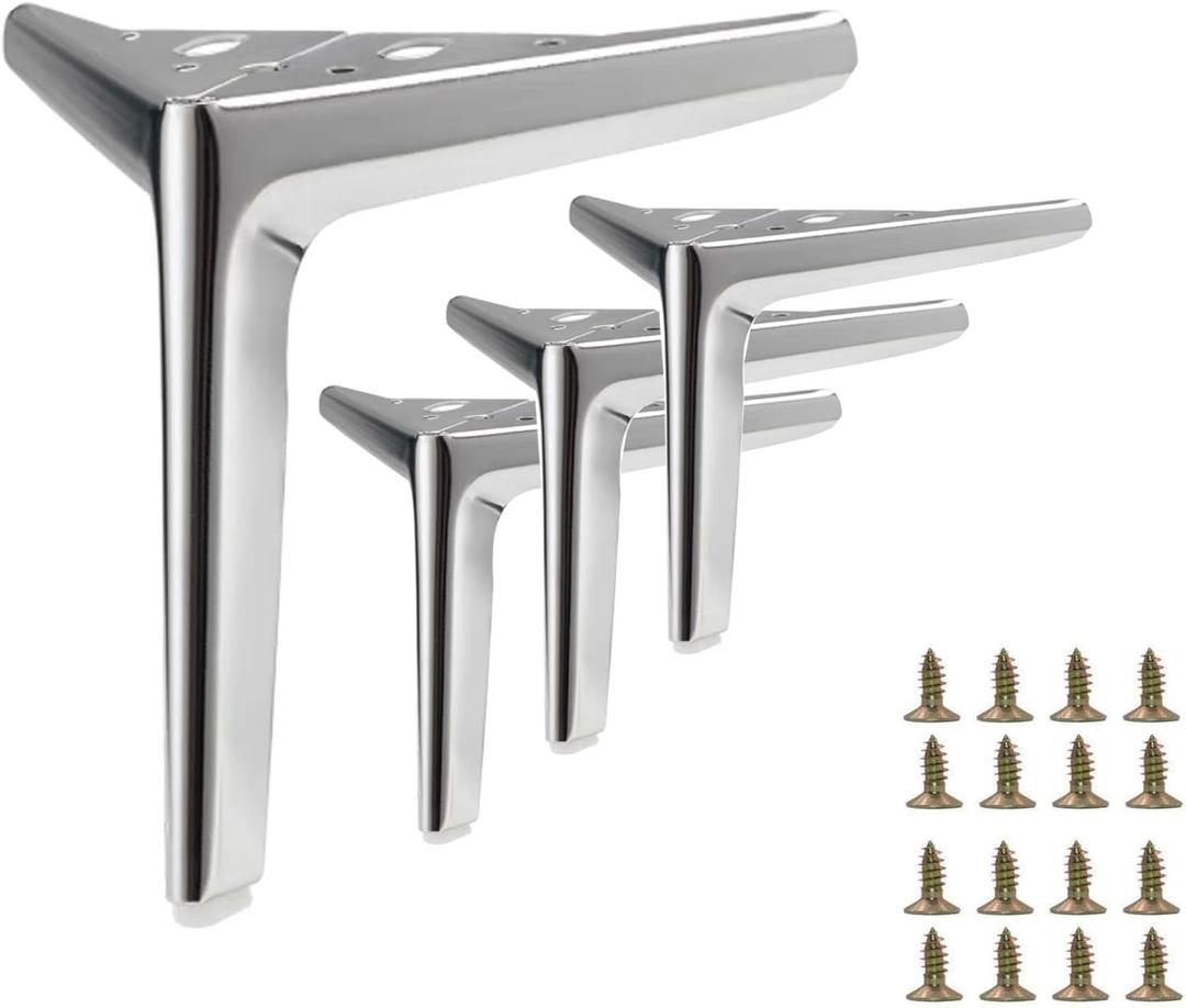 6 Inch Silver Metal Furniture Legs Heavy Duty Triangle Furniture Feet DIY Modern Replacement Legs for Cabinet Sofa Couch Chair, Set of 4