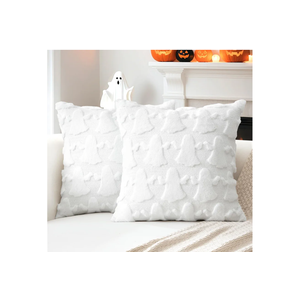 OTOSTAR Set of 2 Ghost Pillow Covers Halloween Throw Pillow Covers for Sofa Couch Bed Living Room Soft Plush Short Wool Velvet Farmhouse Throw Pillow Covers for Thanksgiving Pure White 20x20 Inch