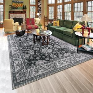 Area Rugs for Living Room, Washable 5x8 Area Rug for Bedroom, Retro Floral Carpet with Non-Slip Rubber Backing for Home Office Dorm Dining Room Kitchen