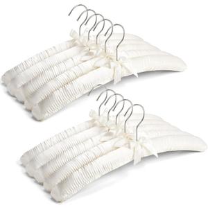 Amber Home 10 Pack Large Ivory Satin Padded Hangers, 17" Non-Slip Cushioned Hangers for Sweaters, Silk Dress, Wedding Dress, Bridal Gown, Cashmere, 17"W x 6.5"H x 1.6"D