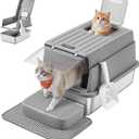 Feandrea Stainless Steel Cat Litter Box with Flip Lid, Litter Catcher Mat and Box, 2 Doors, Scoop, for Cats up to 33 lb, Dove Gray UPPT007GN01