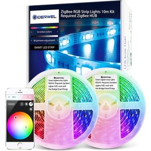 GIDERWEL Smart ZigBee 32.8ft RGB LED Strip Lights Dimmable Kit with ZigBee 3.0 Controller Work with ZigBee Hub Bridge Echo Plus for APP/Voice Control Ambiance Lighting Alexa LED Strips