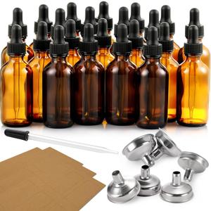 AOZITA 24 PCS, 1 oz Dropper Bottles for Essential Oils with 6 Funnels & 1 Long Glass Dropper - 30ml Amber Glass Bottle with Eye Droppers - Tincture Bottles, Leak Proof Travel Bottle for Liquids