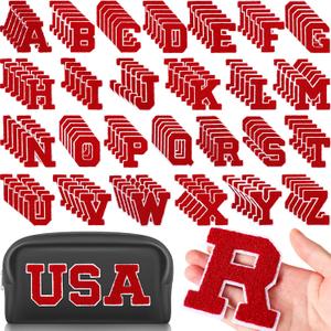 Jutom 156 Pieces Chenille Letter Patches Iron on Bulk Large 3.2 h x 2.4 w College Letters Patches Clothing Embroidered Trimmed Preppy Alphabet for Letterman Jackets Jeans (Red)
