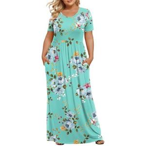 LONGYUAN Women's Plus Size Maxi Dresses Summer Short Sleeve Casual Long Dress 2026 5XL
