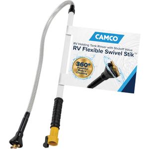 Camco RV Holding Tank Swivel Stik Rinser - Features Powerful Rotary Cleaning Action & 34-Inches of Flexible Reach - Equipped with 1/4 Turn Shutoff Valve & Ergonomic Easy Grip Handle 