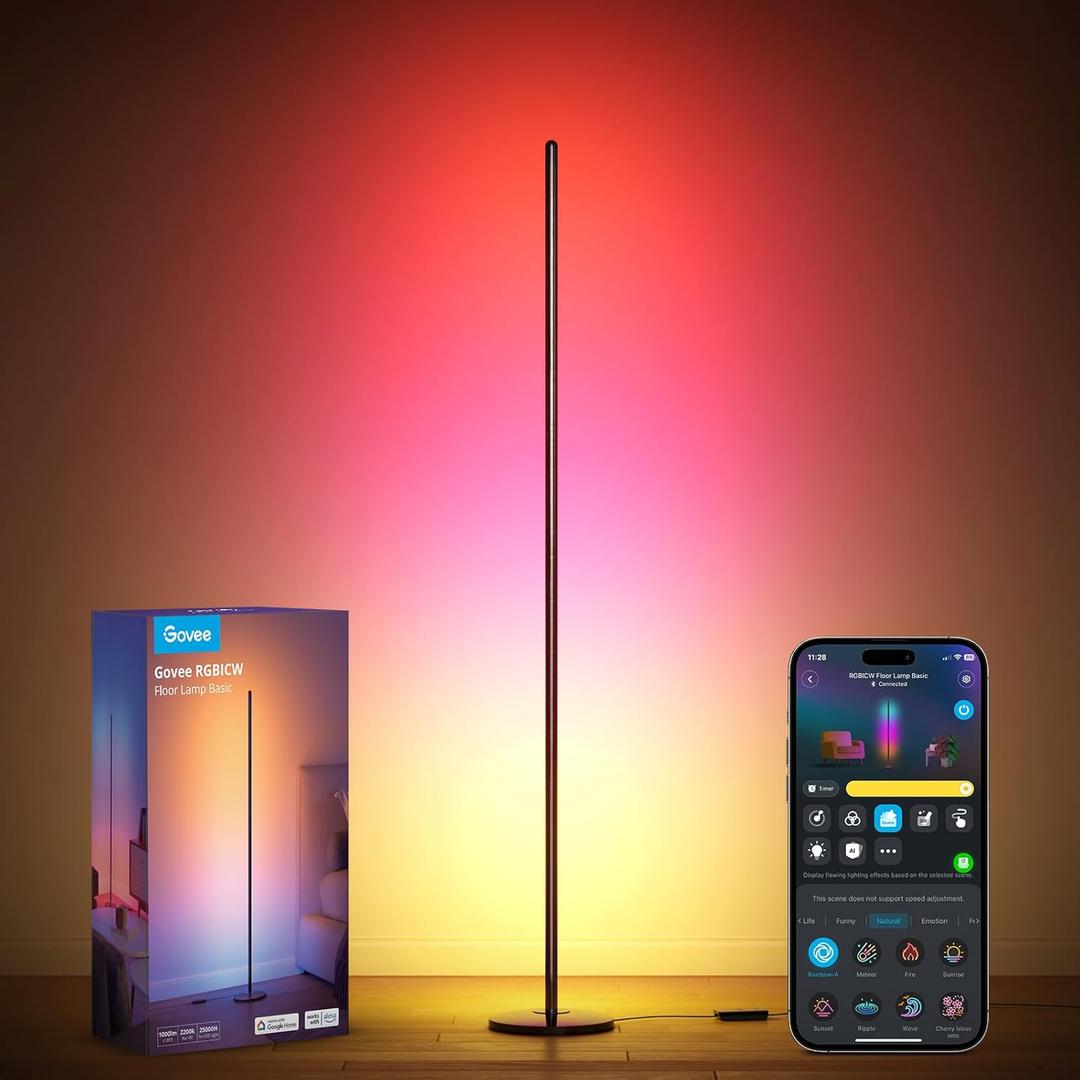 Govee RGBIC Floor Lamp, LED Corner Lamp Works with Alexa, 1000 Lumen Smart Modern Floor Lamp with Music Sync and 16 Million DIY Colors, Color Changing Standing Lamp for Bedroom Living Room Black (Black)