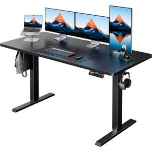 HUANUO 55" x 24" Electric Standing Desk Adjustable Height, 4 Memory Height Settings, Headphone Hook, Cable Manager, Sit Stand Up Desk for Home Office & Computer Workstation, Black