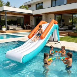 Inflatable Pontoon Slide, Quick Setup Portable Water Slide for Boat Dock, Lake Pool, Summer Party