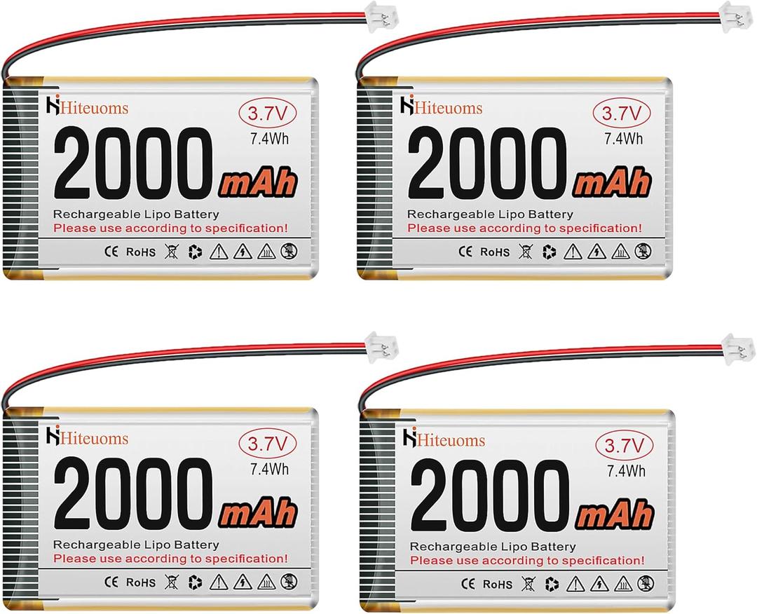 3.7V 2000mAh Rechargeable Battery 1S 1C LiPo Battery for IoT NodeMCU ESP32 Development Board IoT Project with JST 1.25 Plug Protection Board and Insulated Rubber Tape 4PCS