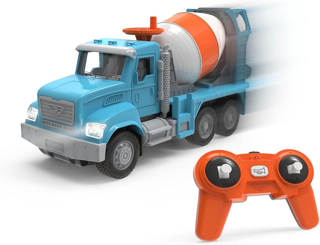 Driven by Battat - 7" Remote Control Cement Mixer Truck Toy for Kids - Construction Vehicle with Rotating Drum, Lights & Realistic Sounds - Interactive Mixer for Boys & Girls Ages 3+