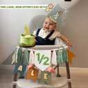 Wild Green Half Birthday Docoration, 1/2 Birthday Boy High Chair Banner with Handmade Hat and Candle, Half Way to One Baby Boy 6 Month Party Supply