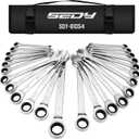 Premium 24-Piece Ratcheting Wrench Set, SAE & Metric Combination Wrenches, 8-19mm / 1/4"-7/8", 72-Tooth Ratchet Spanners, Chrome Vanadium Steel with Roll-Up Pouch for Mechanics