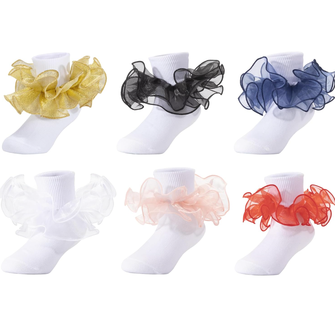 Dicry Girls Double Lace Socks Turn Cuff Big Ruffle for Infant Toddler and Kids M