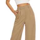 FUNYYZO Wide Leg Pants Women's High Elastic Waisted in The Back Business Work Trousers Long Straight Suit Pants (XS)