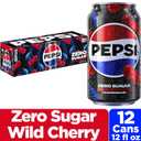 Pepsi Zero Sugar Cola Soda, Wild Cherry, 12 Fl Oz Cans (Pack of 12)