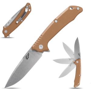 Eafengrow EF223 Folding Knife D2 Blade with G10 Handle Multi Pocket Knife Survival Outdoor Camping Survival (brown)