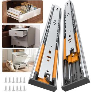 Furniware 1 Pair 18 Inch Soft Close Drawer Slides Side Mount, 3 Fold Full Extension Ball Bearing Heavy Duty Cabinet Drawer Glides, Quiet Smooth Close Kitchen Cabinet Rails 100 LB Capacity