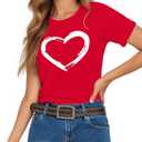 HERLOLLYCHIPS Women Cute Heart Graphic Crewneck Short Sleeve Regular Fit Casual Tee T-Shirts Tshirt Tops (Large, B Red)
