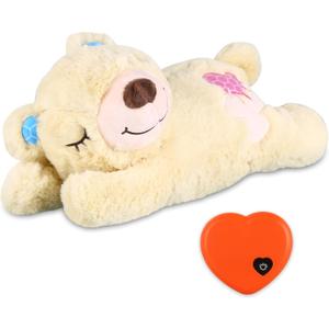 ZALBYUY Puppy Toys with Heartbeat, Puppy Sleep Aid Toy, Small Dog Training Doll for Separation Anxiety Relief, Pets Plush Toys for Dogs Cats (Bear)