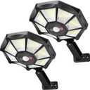 Solar Lights Outdoor - 168LED 6500K Daylight, 8-Sided Solar Flood Light with Motion Sensor and Remote Control, IP66 All-Weather, 3 Mode Dusk-to-Dawn for Pathway, Garden, Yard, 2 Pack