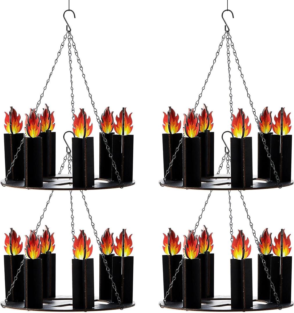 Tujoe 4 Set Medieval Knight Party Decorations Wooden Black Chandelier Decor for Dragon Castle Birthday Supplies Rustic Hanging Ceiling Hanging Decor for Bedroom Living Room Foyer Hallway