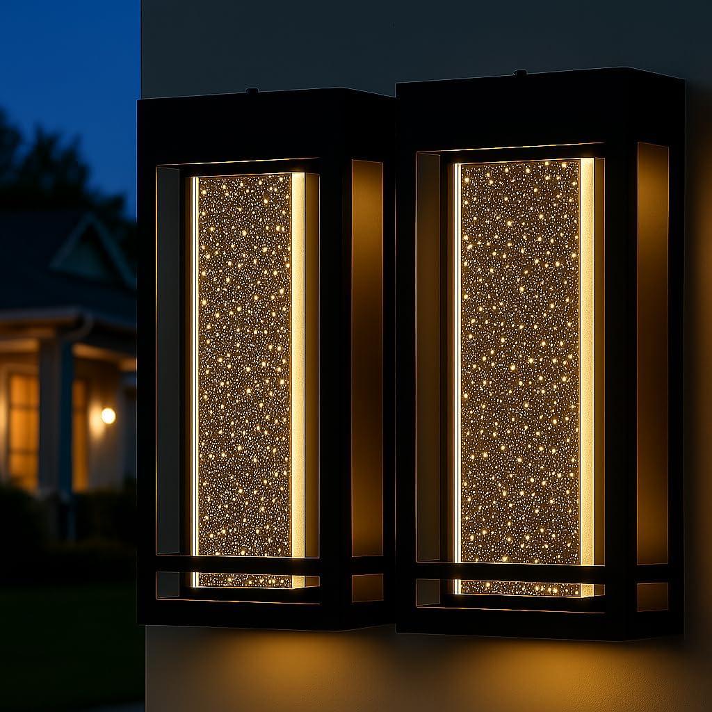 Myhaptim Dusk to Dawn Sensor Porch Lights, Crystal Bubble Exterior Lighting Fixtures, Modern Outdoor Wall Light, Outdoor Lighting Fixture for Porch, 2Pack