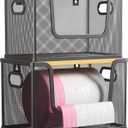 2 Pack Trash Bag Holder with Bamboo Cover, Metal Garbage Bag Dispenser for Kitchen Organization and Storage, Stackable Trash Bags Dispenser Under Sink Organizer Fit 13/30 Gallon Roll, Black