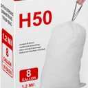 8 Gallon Code H Heavy Duty Trash Bags 1.2 Mil Heavy Duty | Reliable1st Compatible with simpleman Code H | White Drawstring (50 Count) 8 Gallon | 30-40 Liter