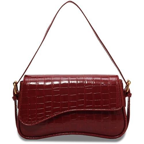2025 Small Shoulder Bag Y2K Purse for Women, Crocodile Clutch Purse Handbag Satchel Tote Bag Classic Retro Crossbody Bag (Red)