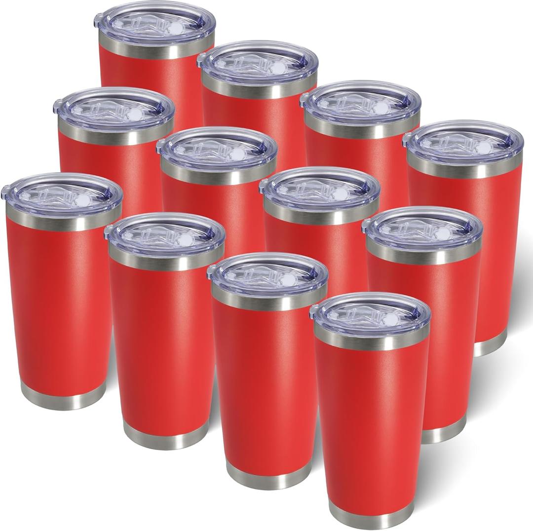 20oz Tumbler Bulk Stainless Steel Tumblers with Lid Vacuum Insulated Double Wall Travel Coffee Mug Powder Coated Tumbler Cup for Hot and Cold Drinks(Red, 12 pack) Red 20oz Tumbler Bulk Stainless Steel Tumblers with Lid Vacuum Insulated Double Wall Travel Coffee Mug Powder Coated Tumbler Cup for Hot and Cold Drinks(Red, 12 pack) Red