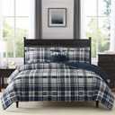 MaiRve Queen Comforter Set, Plaid Design Comforter Set 7 Pieces, All Season Comfortable Bedding Sets Queen, Lightweight, Warm and Breathable (Navy Blue, Queen, 90"x90")
