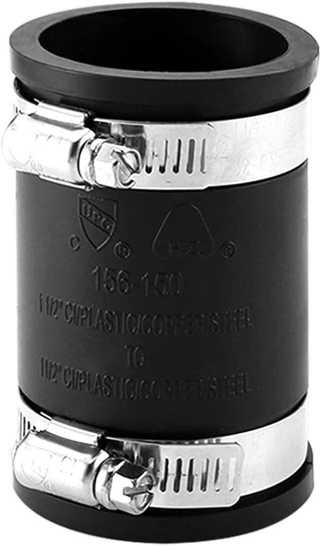1 1/2" Flexible Pvc Pipe Coupling with Stainless Steel Clamp, Flexible Fitting for Connecting Cast Iron, Plastic and Copper Pipes, for Sewer and Drain Connections(Black)