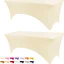 BDDC Table Covers for 6 Foot Tables, 2 Pack Ivory Washable and Wrinkle Resistant Stretch Tablecloths Rectangle 6ft for Events, Wedding, Banquets, Parties