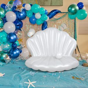 Inflatable Seashell Pool Backdrop Decorations 55 Inch Inflatable Seashell with Pearl Ball Floats for Mermaid Swimming Pool Summer Beach Party Ocean Birthday Theme Party Decor