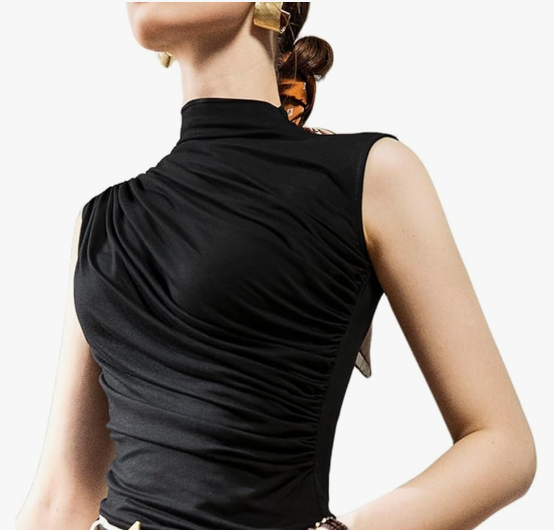 Avanova Women Fitted Sleeveless Ruched Tank Top Shirt Mock Turtleneck Blouses, Size XS