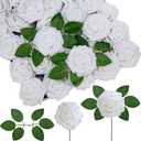 Winlyn 50 pcs Real Touch White Roses with Stems & Silk Leaves - Bulk Artificial Flowers for Weddings Centerpieces Floral Arrangements Baby Showers Birthday AnniversariesParty Decorations Crafts