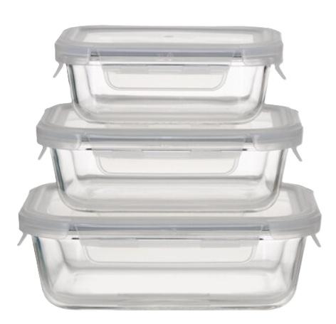 Ikoo Glass Rectangle Borosilicate Glass Food Container Set with Lid 3 PCS