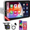 10.1 Inch Single DIN Car Stereo with Wireless CarPlay, Bluetooth 5.2, 720x1280 IPS Rotatable Touchscreen, FM AM RDS Radio with Android Auto, USB/Type-C Fast Charging, Backup Camera, Hands-Free Calling