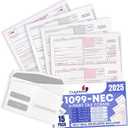 1099 NEC Tax Forms 2025 with Envelopes, 4 Part 15 Pack Tax Forms Kit and 15 Self-Seal Envelopes Great for QuickBooks and Accounting Software, Value Pack for Business - Made in The USA - 15-Pack