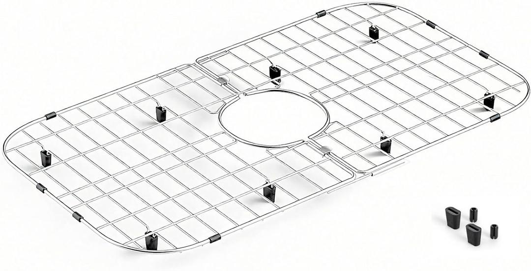 26" x 14" Sink Grid for Kitchen Sink – Detachable Stainless Steel Bottom Protector, Center Drain, Dishwasher Safe, Heavy Duty Sink Rack for Single Bowl, Scratch Prevention & Dish Drying
