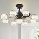 Chandelier Ceiling Fan: Modern Fandelier - 9 Light Sputnik Fixture for Bedroom Living Room - 5 Blades, 6 Speed, 3 Color Change, Black 39.4" (9 Lights, Black & Gold)