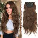 FESHFEN Clip in Hair Extensions - 4 PCS Long Wavy Thick Clip in Hairpieces Full Head Synthetic Hair Extension for Women, 20 Inch Copper Chestnut Brown