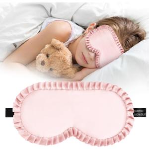 Kids Sleep Mask, 100% Real Mulberry Silk Eye Mask, Sleeping Mask for Kids with Adjustable Elastic Band, Soft & Light Blocking Eye Cover Gift for Boys Girls Teens Age 5+ (Pink)