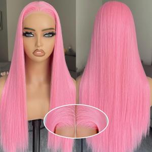 BLL Pink Lace Front Wig, Synthetic Glueless Pre Plucked Pre Cut 6x4.5 Lace Easy to Wear Put on and Go 26inch Straight Wigs for Women Beginner Friendly Suitable For Daily Party Wear, 26, Pink
