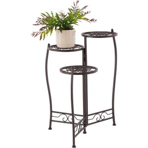Deco 79 Metal Floral Indoor Outdoor Plantstand Indoor Outdoor 3 Tier Plant Shelf, Plant Stand 24" x 18" x 18", Brown