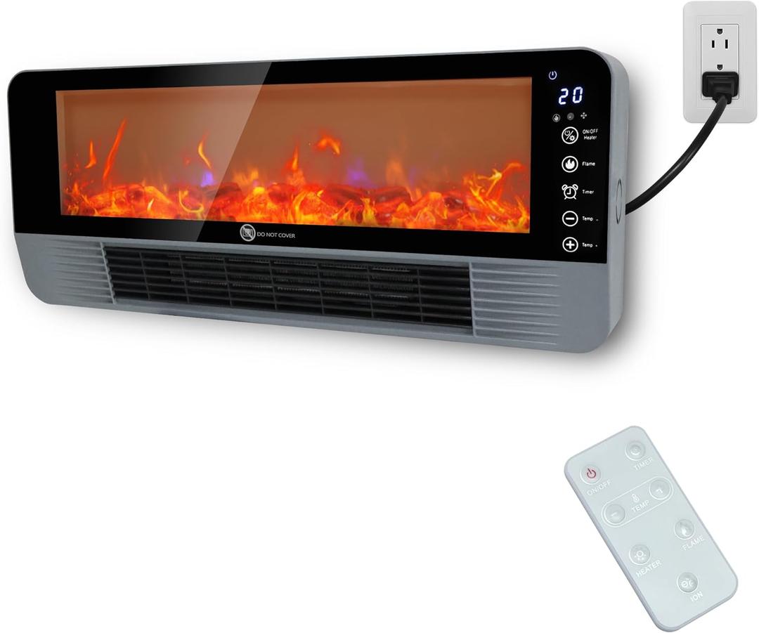 Space Heater, Fireplace Heater, Heaters for Indoor Use with 3D Flame Effect, 1500W Portable Air Conditioner Fast Heating Space, Easy Installation, Remote Control, 24H Timer