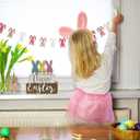 2 Pack Happy Easter Decorations for Home Bunny Truck Easter Decor Rustic Wooden Spring Rabbit Signs Farmhouse Tables Decorations Block Gifts Indoor Tiered Tray Kitchen Shelf Party