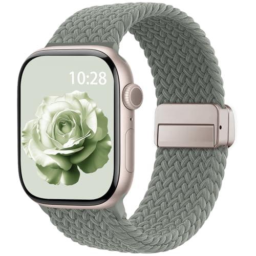 Braided Stretchy Band Compatible with Apple Watch Bands 38mm 40mm 41mm 42mm 44mm 45mm 46mm 49mm Women Men, Soft Nylon Solo Loop Magnetic Sport Strap for iWatch Series 11 10 9 8 7 6 5 4 3 2 1 SE Ultra